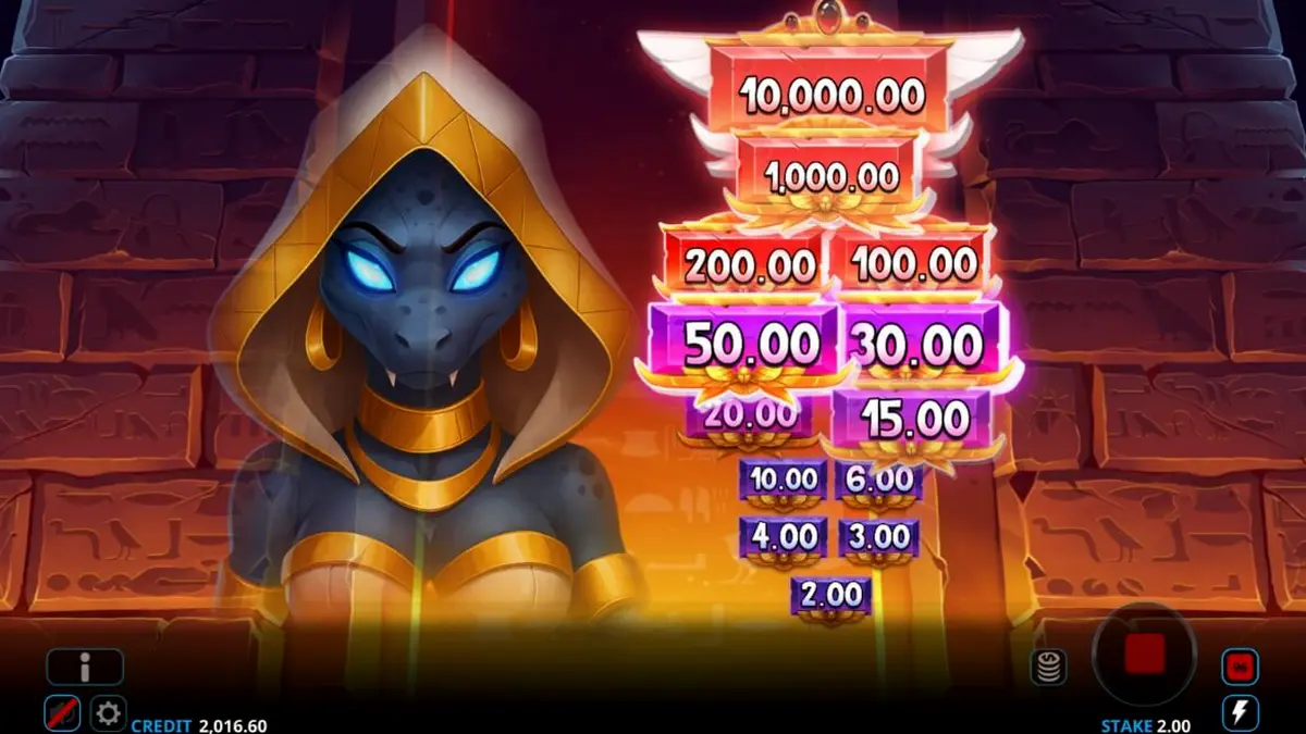 Tampilan visual slot Ammit Hellfire dengan dewi Ammit dan elemen Mesir kuno